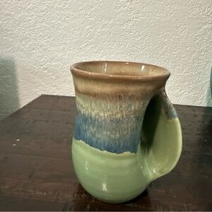 Handcrafted Ceramic Mug - Green and Brown right hand warmer